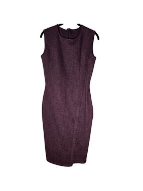 Minimalist Dark Purple Structured Sheath Dress Sleeveless Round Neck Midi M